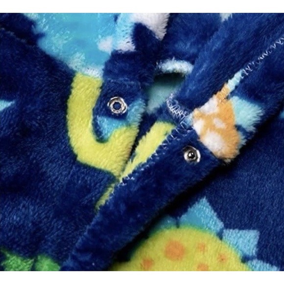 Dinosaur Hooded Fleece Bathrobe, Robe Girls Boys Multicolored Size 4-5 Years NEW - Picture 5 of 9